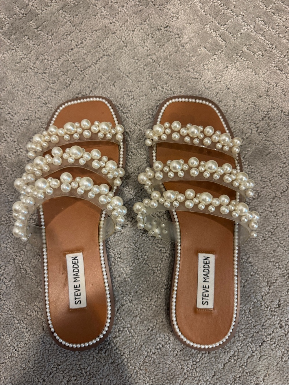 Steve Madden Ivory Pearl Multi-Strap Slide Sandals